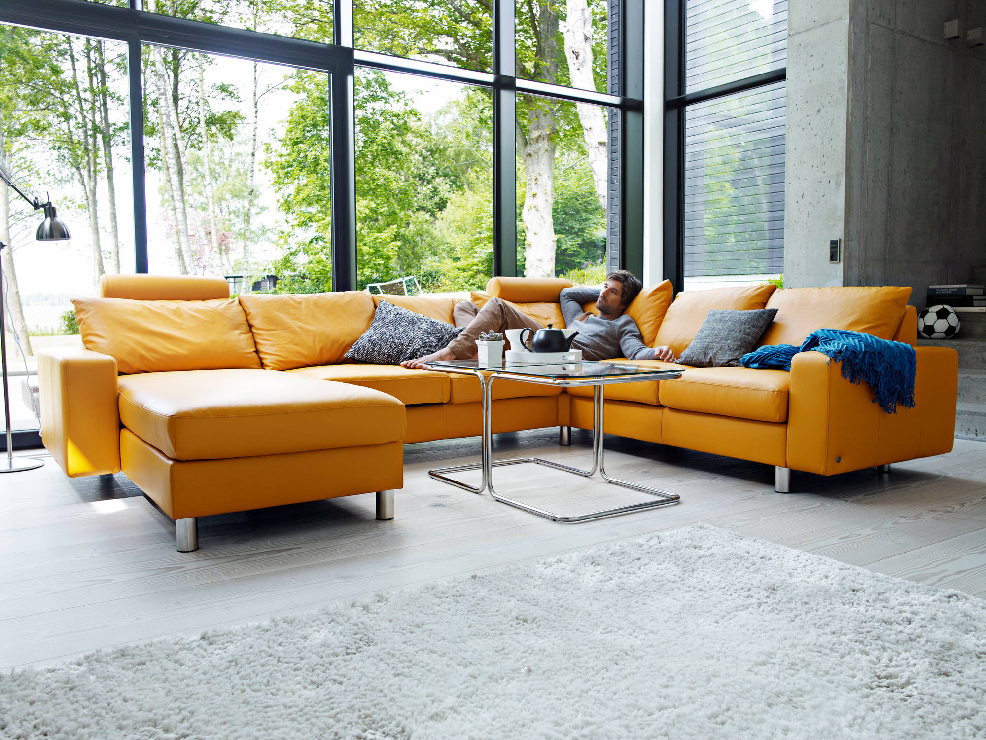 E200 Sectional in Clementine Paloma Leather